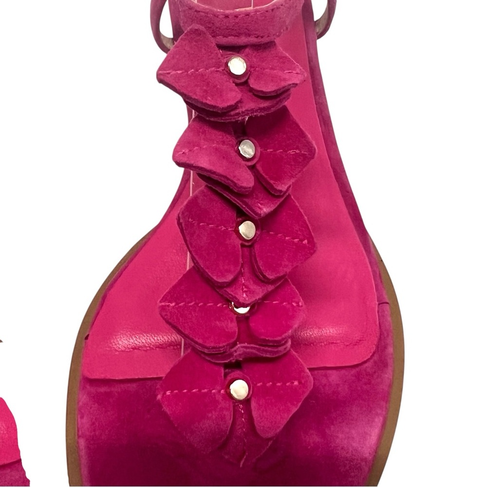 Jack Rogers Fuchsia Pink Suede Block Heel Floral T Strap Sandals Women’s 7.5 - Picture 6 of 14